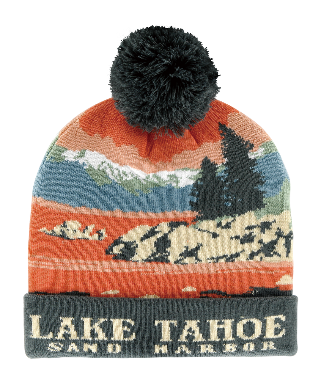 Lake Tahoe Sand Harbor Scenic Pom Pom Beanie for Outdoor Lovers