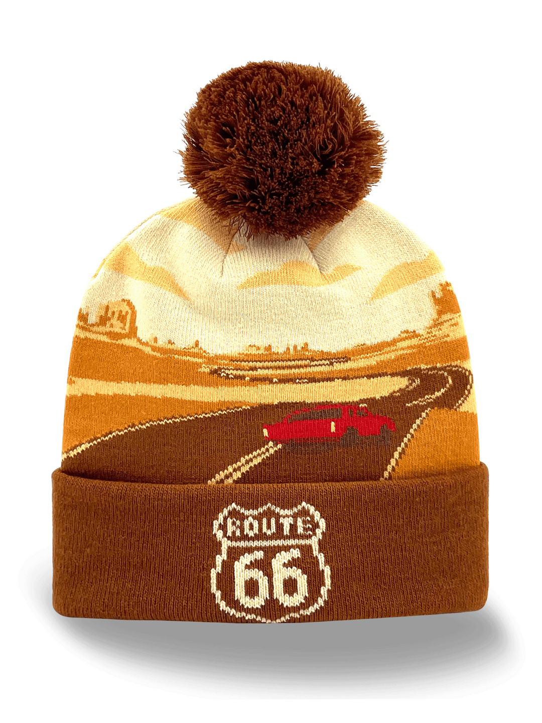 Adventure on Route 66 Knit Pom Pom Beanie for Outdoor Road Trips