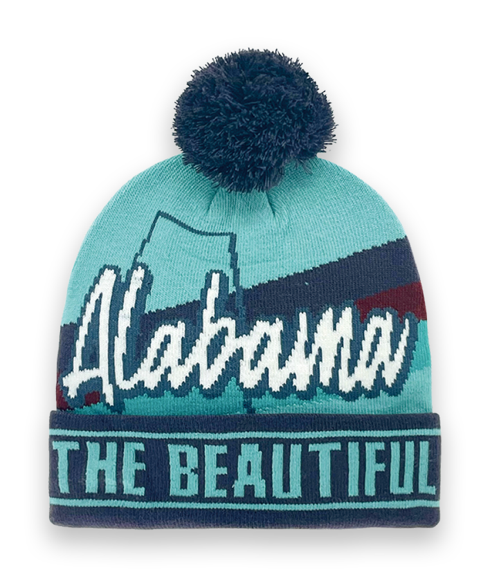 Alabama Knit Beanie Winter Hat with The Beautiful State Design and Pom Pom