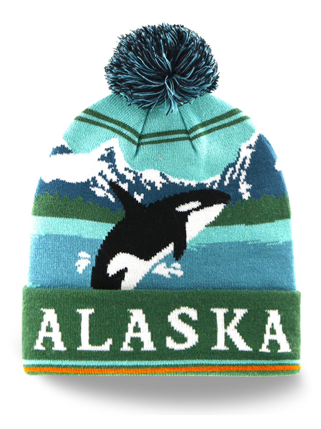 Alaska Ocean Wildlife Orca Knit Beanie with Pom Souvenir Cap