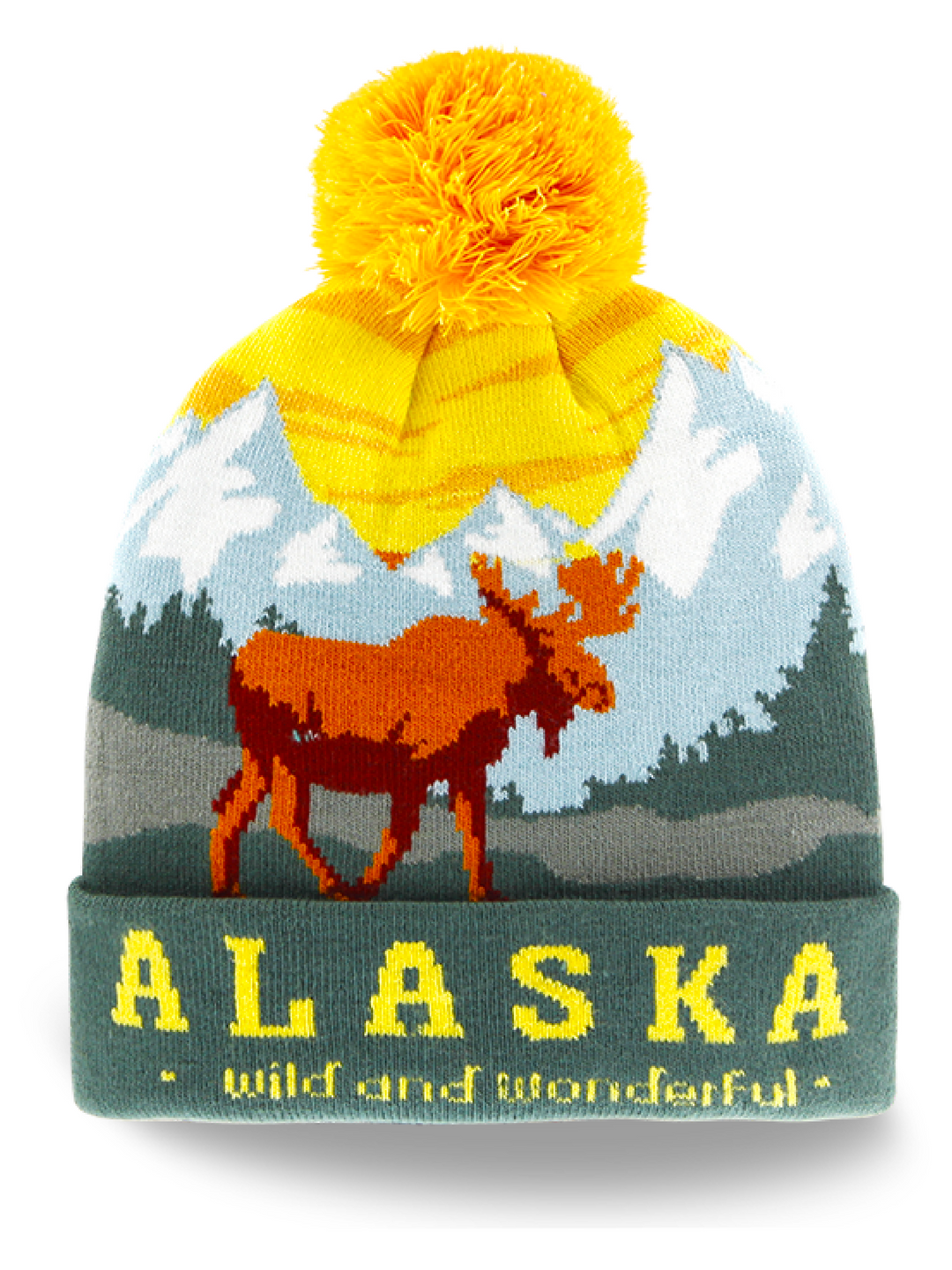 Alaska Moose Wildlife Knit Pom Beanie Souvenir Winter Travel Hat
