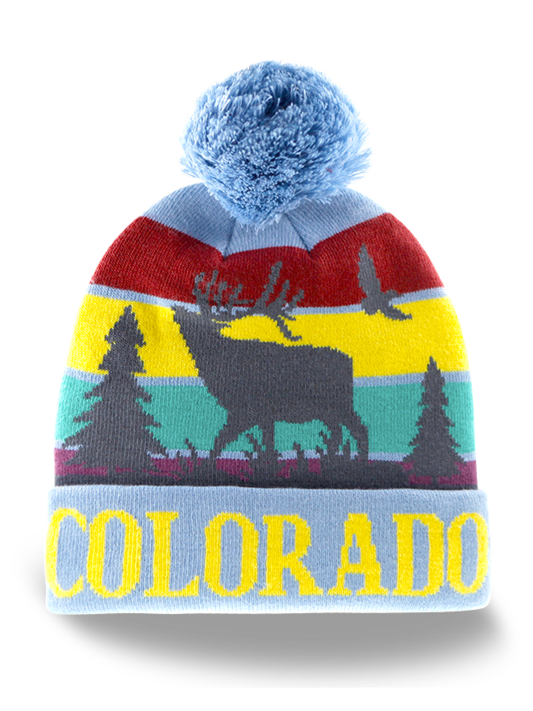 Colorado Wildlife Elk Knit Beanie Hat with Pom Pom Winter Warm Cap