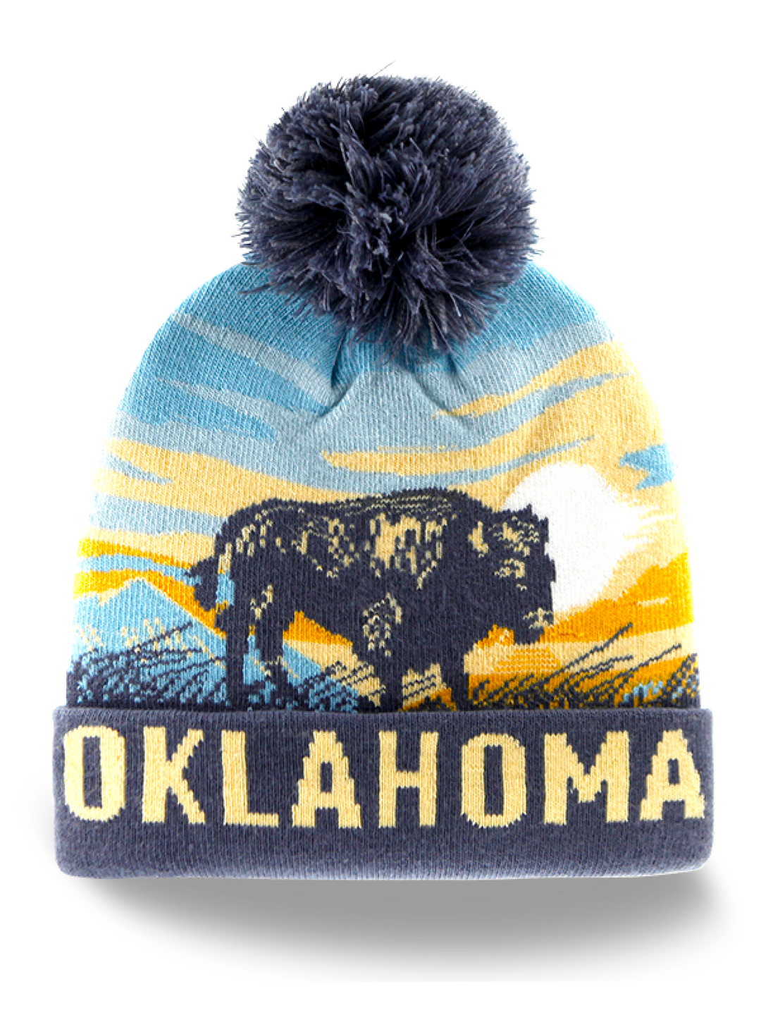 Oklahoma Bison Prairie Knit Beanie with Pom Pom Winter Hat