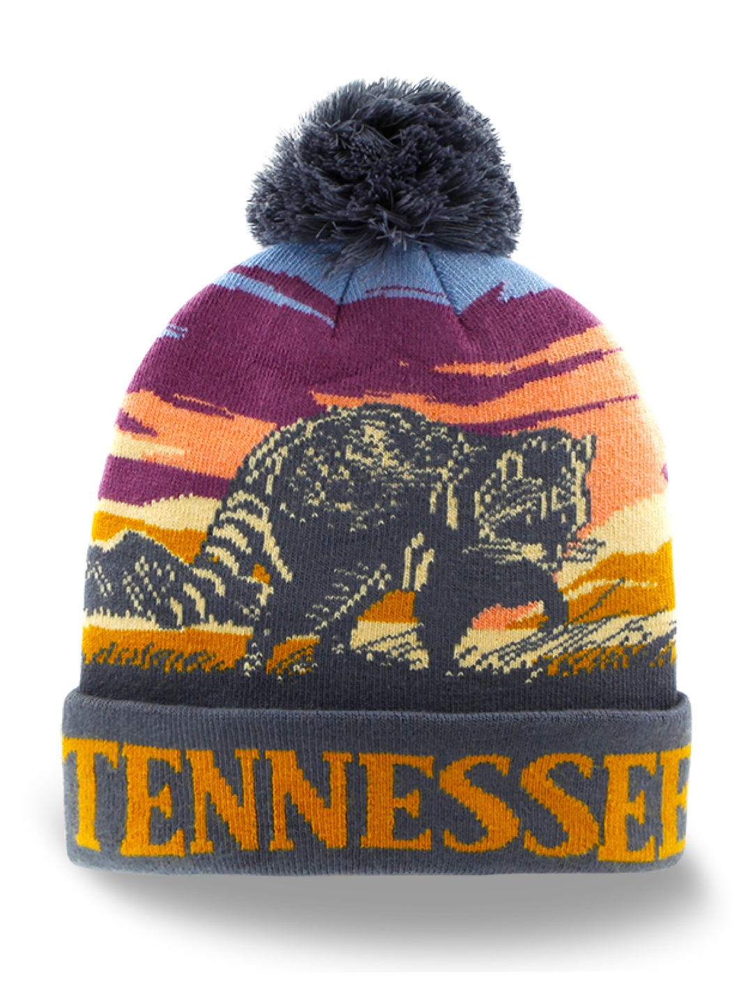 Tennessee Bear Mountain Sunset Knit Beanie with Pom Pom Winter Hat