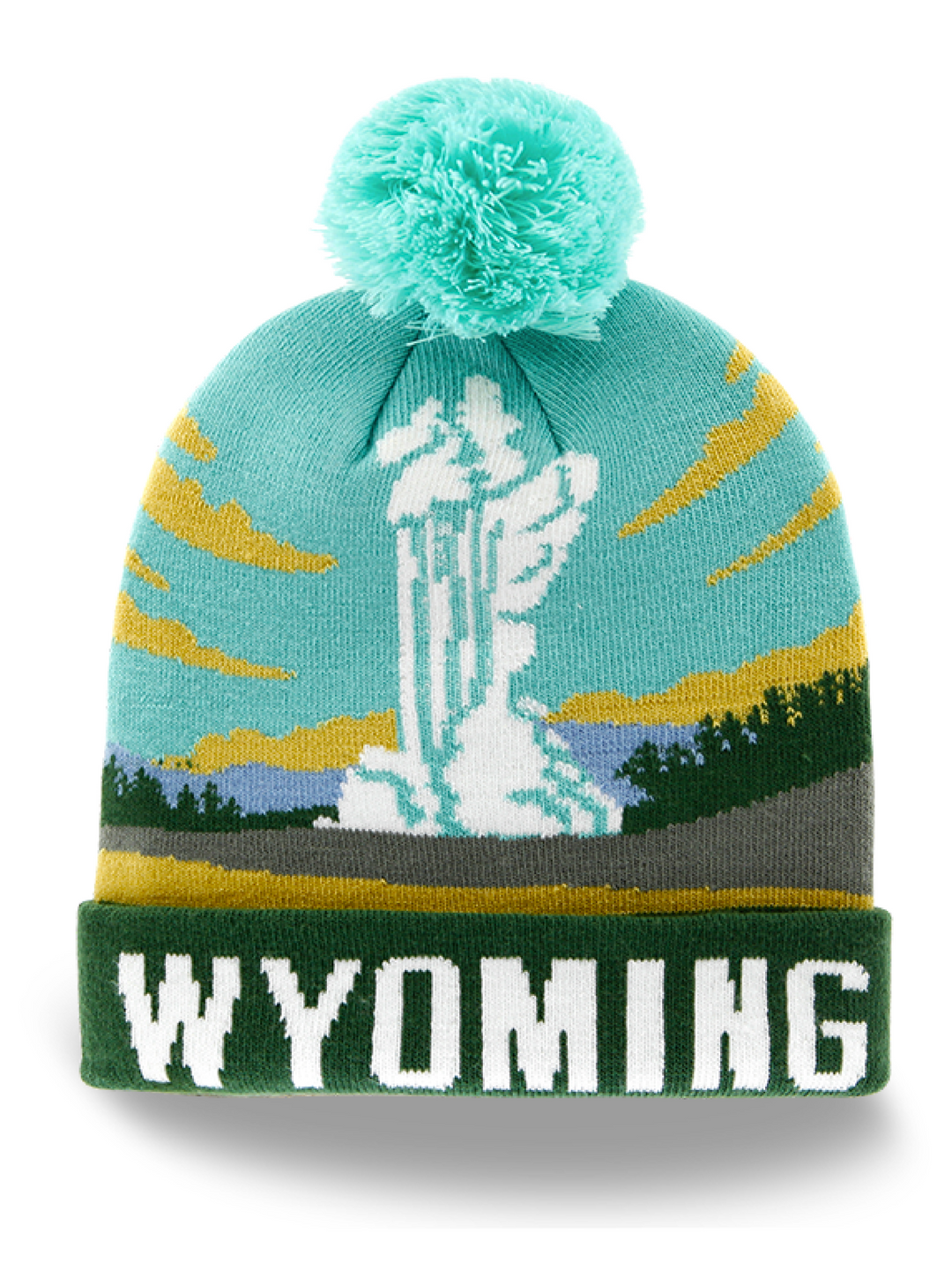 Wyoming Souvenir Knit Beanie Hat with Geyser and Nature-Inspired Style