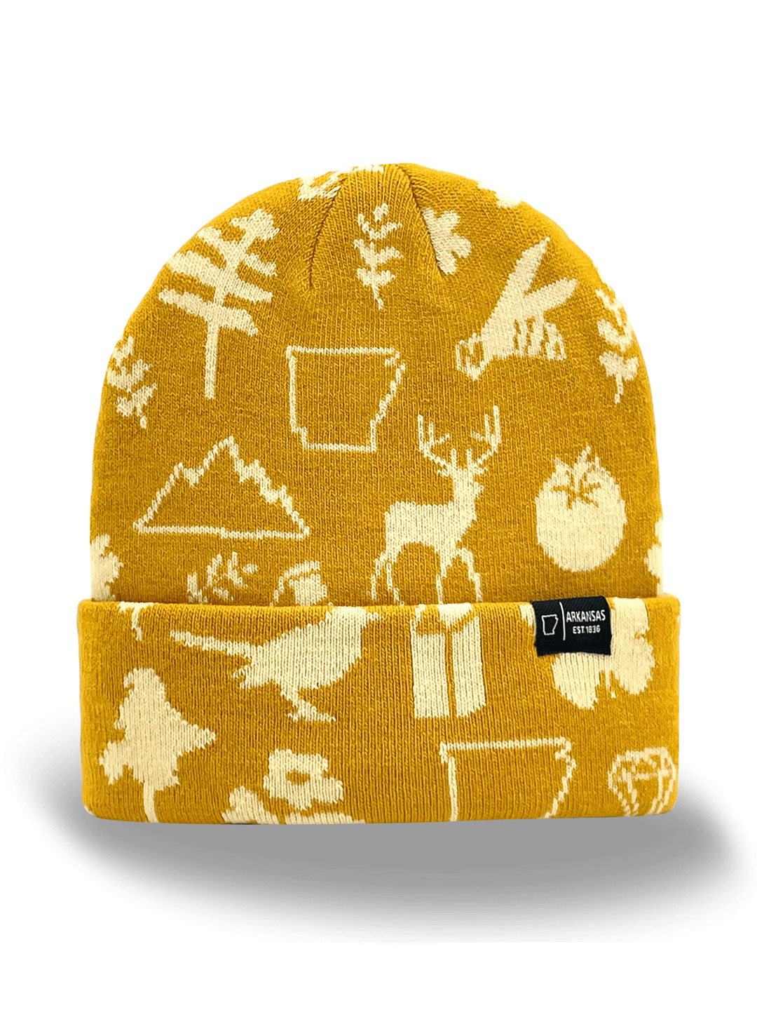 Arkansas Knit Beanie Hat – State Icons, Winter Warm, Ozarks Travel Souvenir Gift