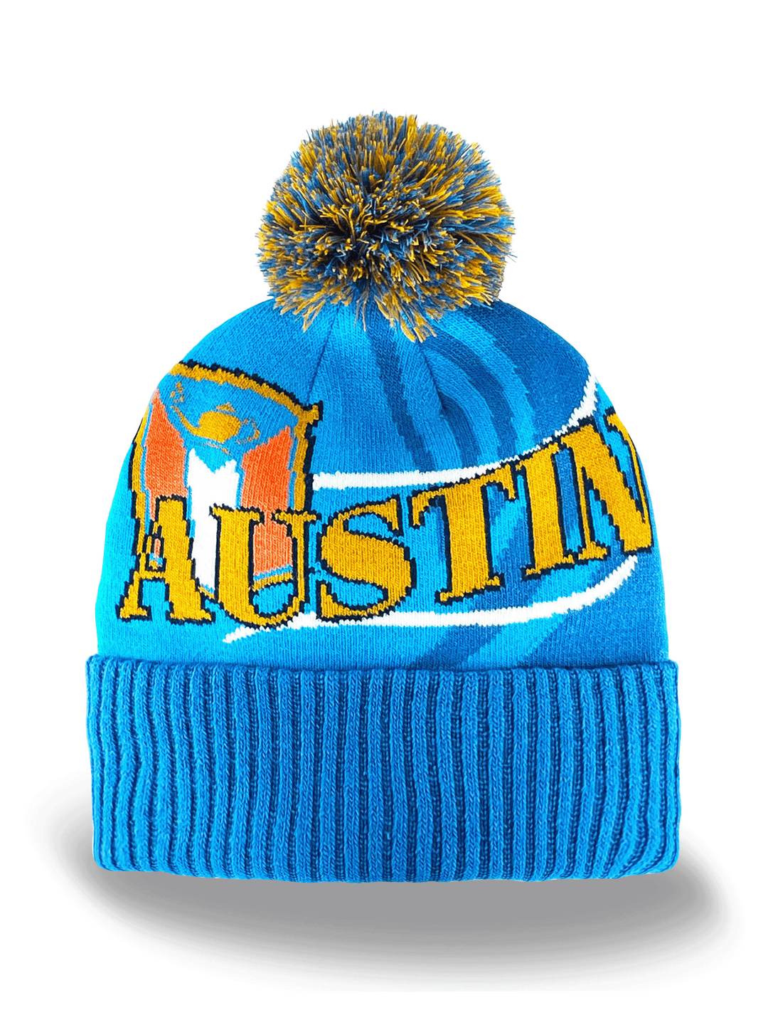 Austin Beanie Winter Knit Hat with Pom Pom City Skyline Design