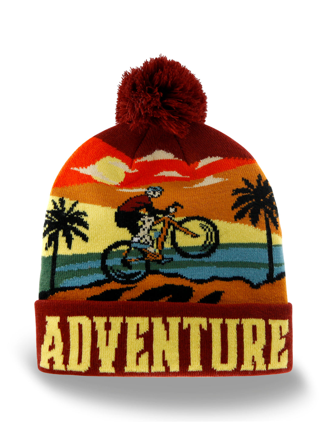 Adventure Cycling Knit Beanie Hat with Pom Pom Winter Outdoor Bike Rider Cap