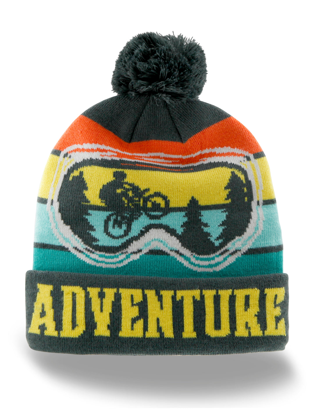 Adventure Beanie Hat Outdoor Cycling Knit Cap with Goggles Forest Stripe Pom Pom