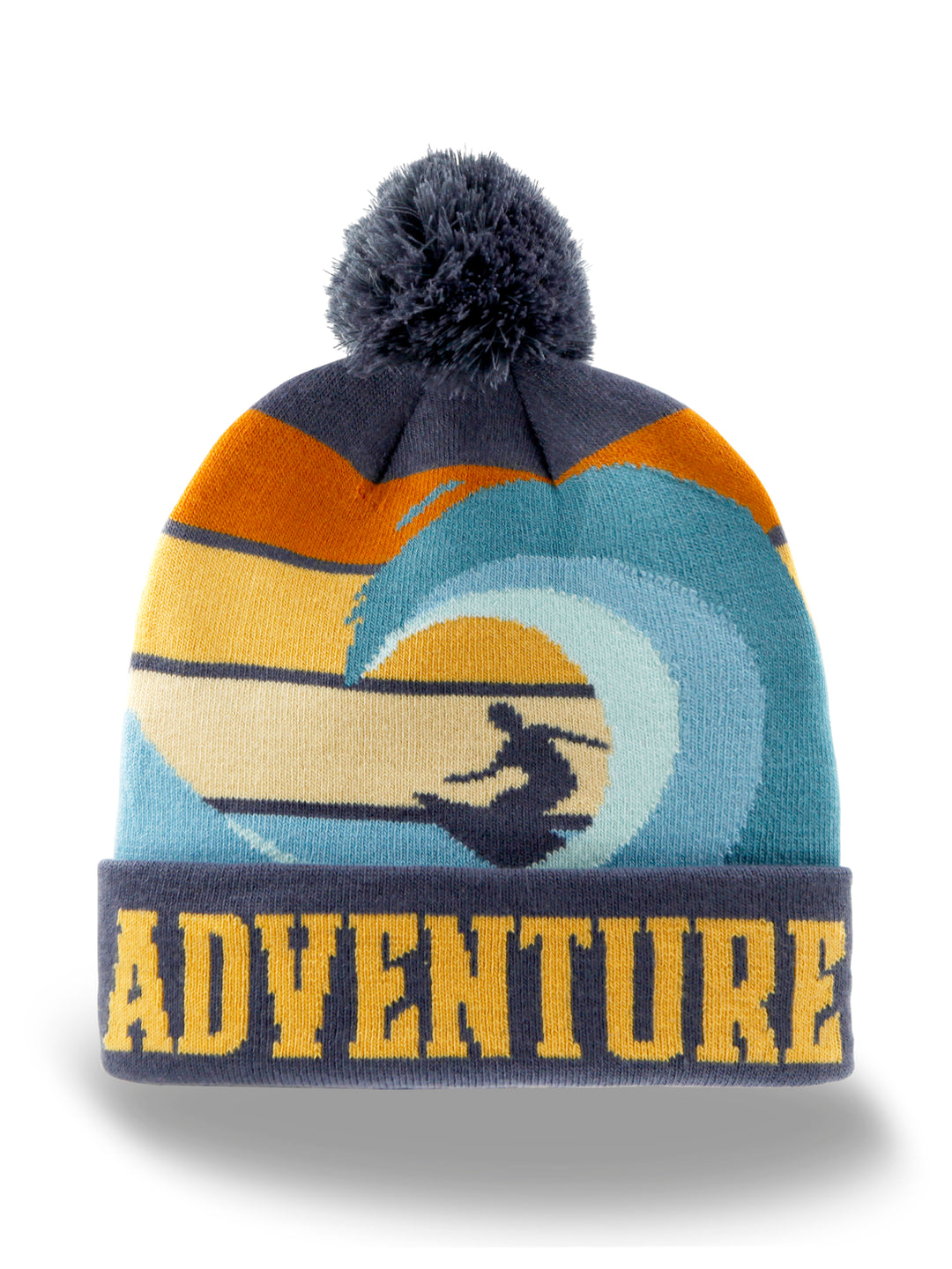 Adventure Surf Wave Knit Beanie Hat with Pom Pom Winter Outdoor Surfing Cap