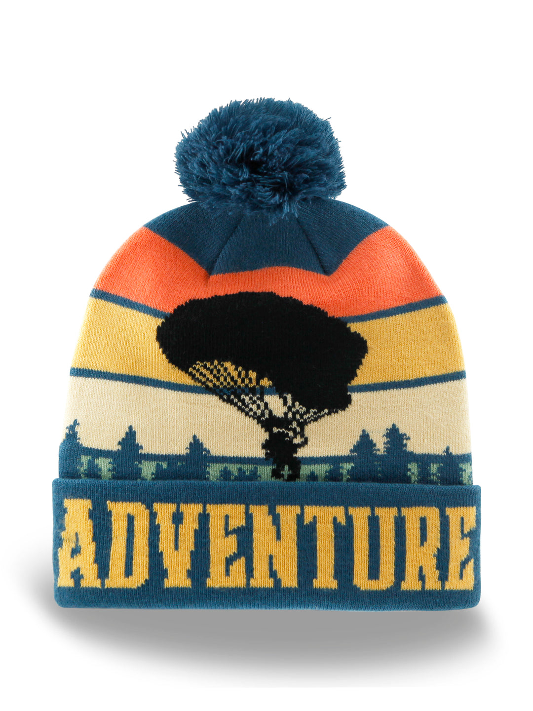 Adventure Beanie Hat with Sunset Tree Forest Knit Pom Outdoor Winter Cap