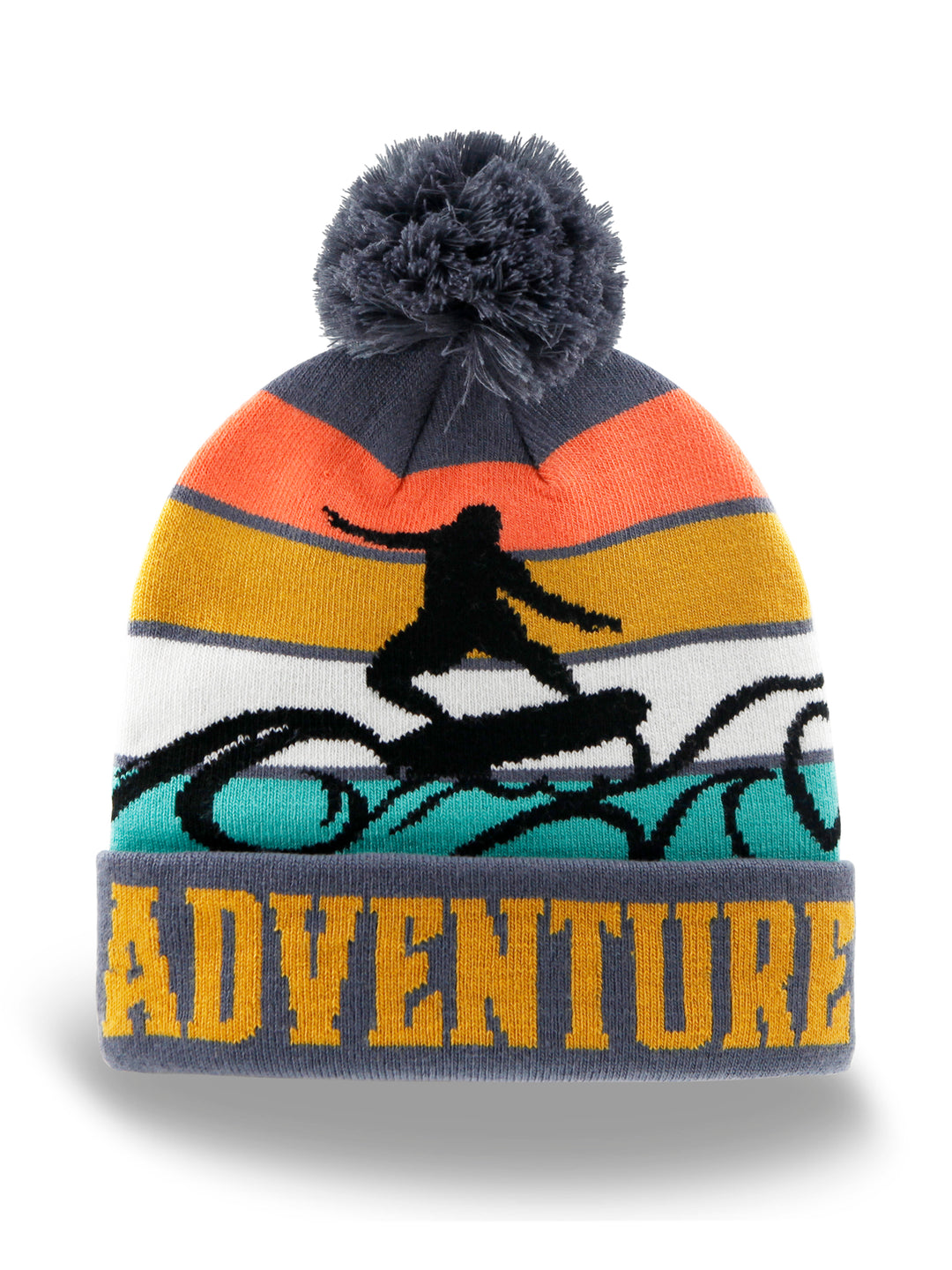 Adventure Surfing Knit Beanie Hat with Pom Pom Winter Outdoor Wave Rider Cap