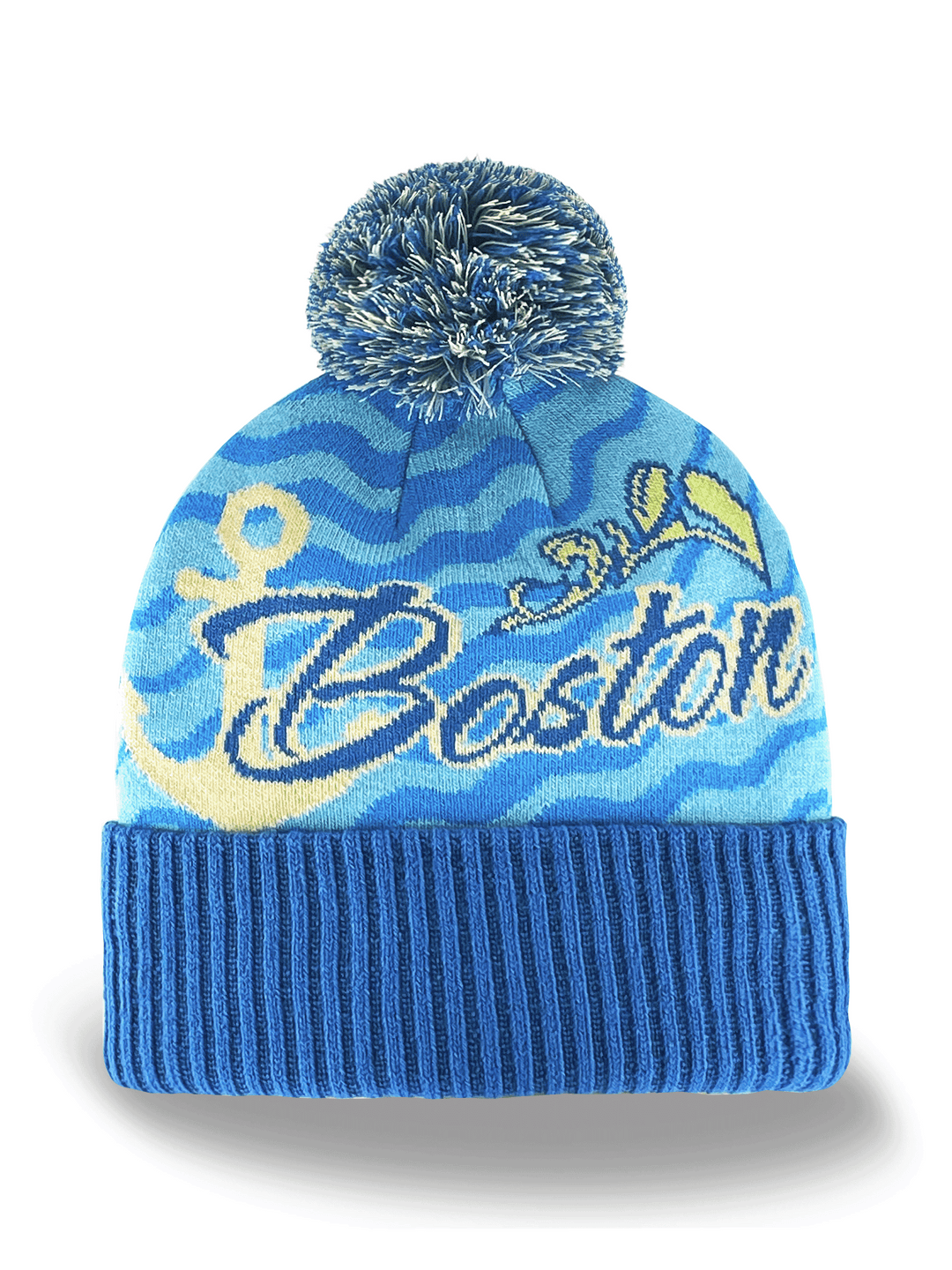 Boston Knit Beanie Winter Hat with Pom Pom Anchor Nautical City Souvenir