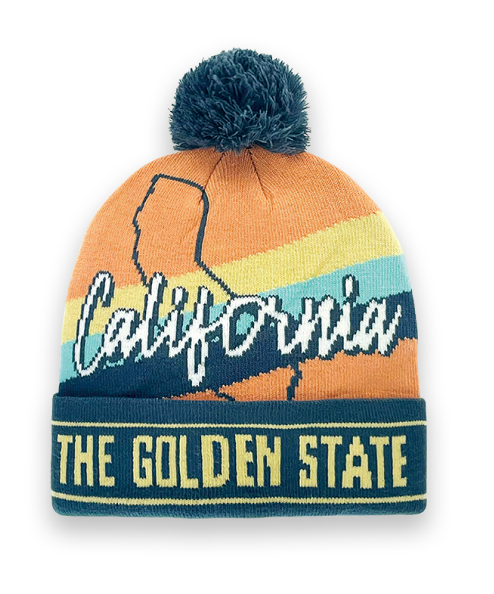 California Beanie Winter Knit Hat with Pom Pom The Golden State Design