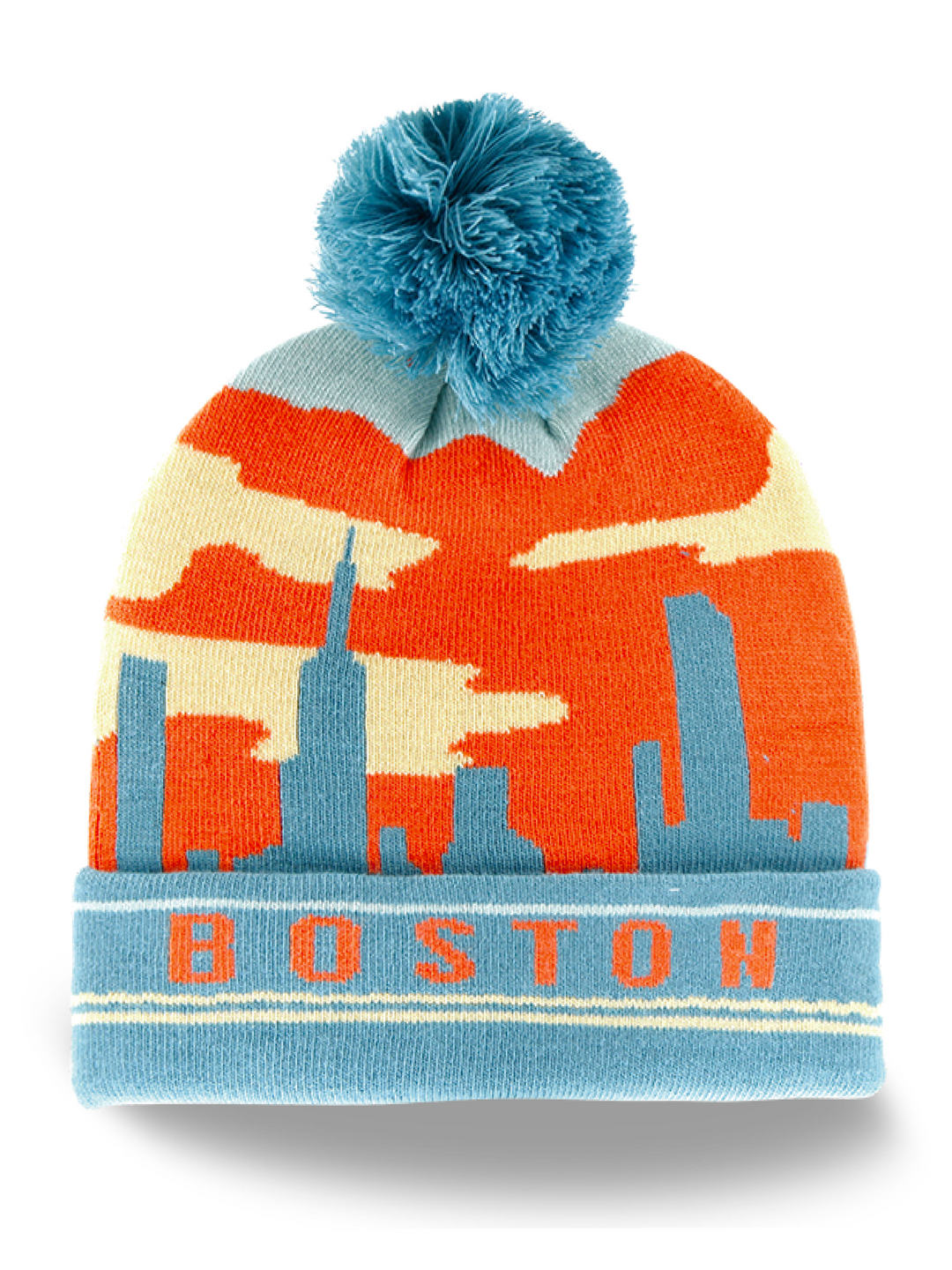 Boston City Skyline Knit Beanie Hat with Pom Pom Winter Cap