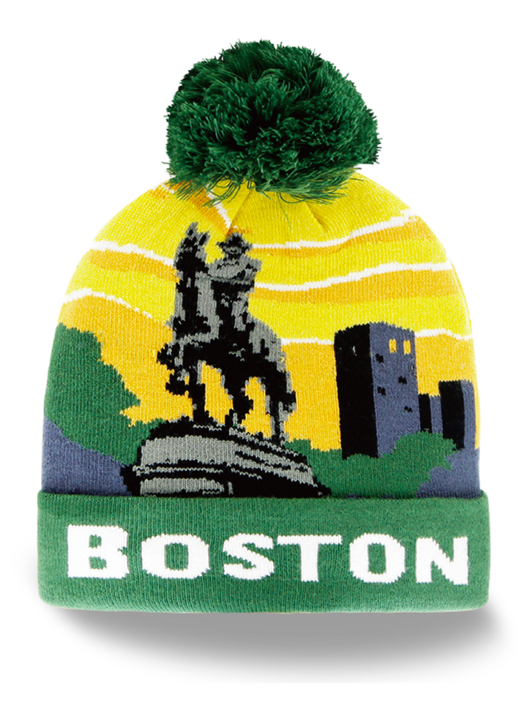 Boston Monument Knit Beanie Hat with Pom Pom Winter Style