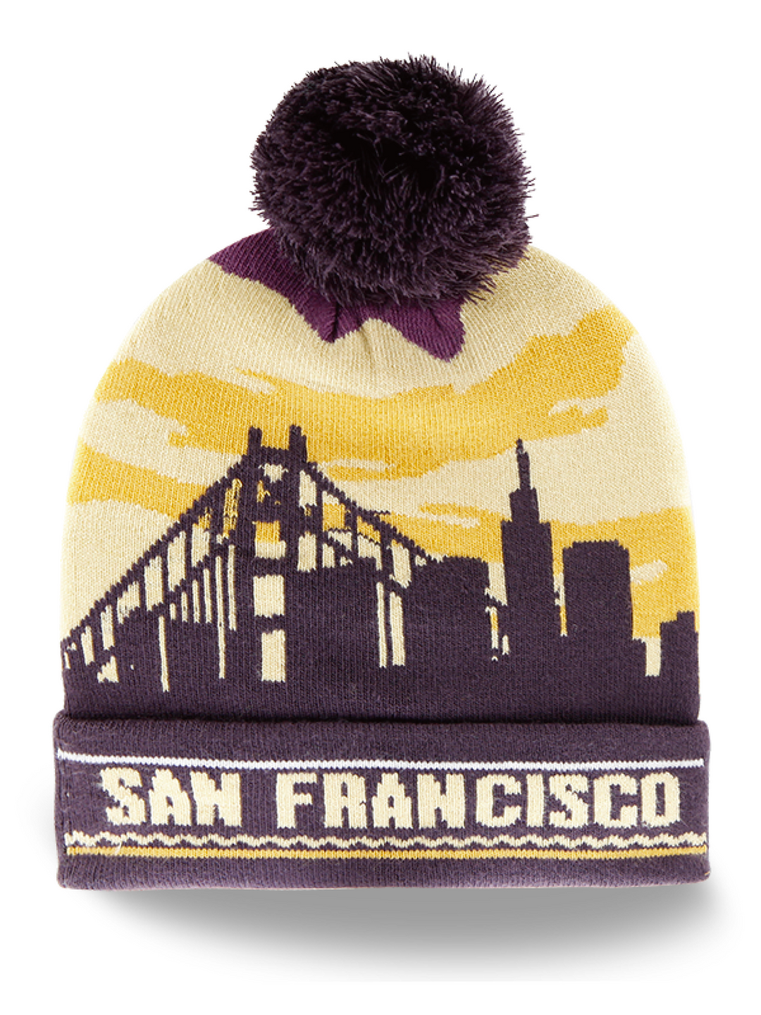 San Francisco Skyline Knit Beanie Hat with Golden Gate Bridge Pom Pom