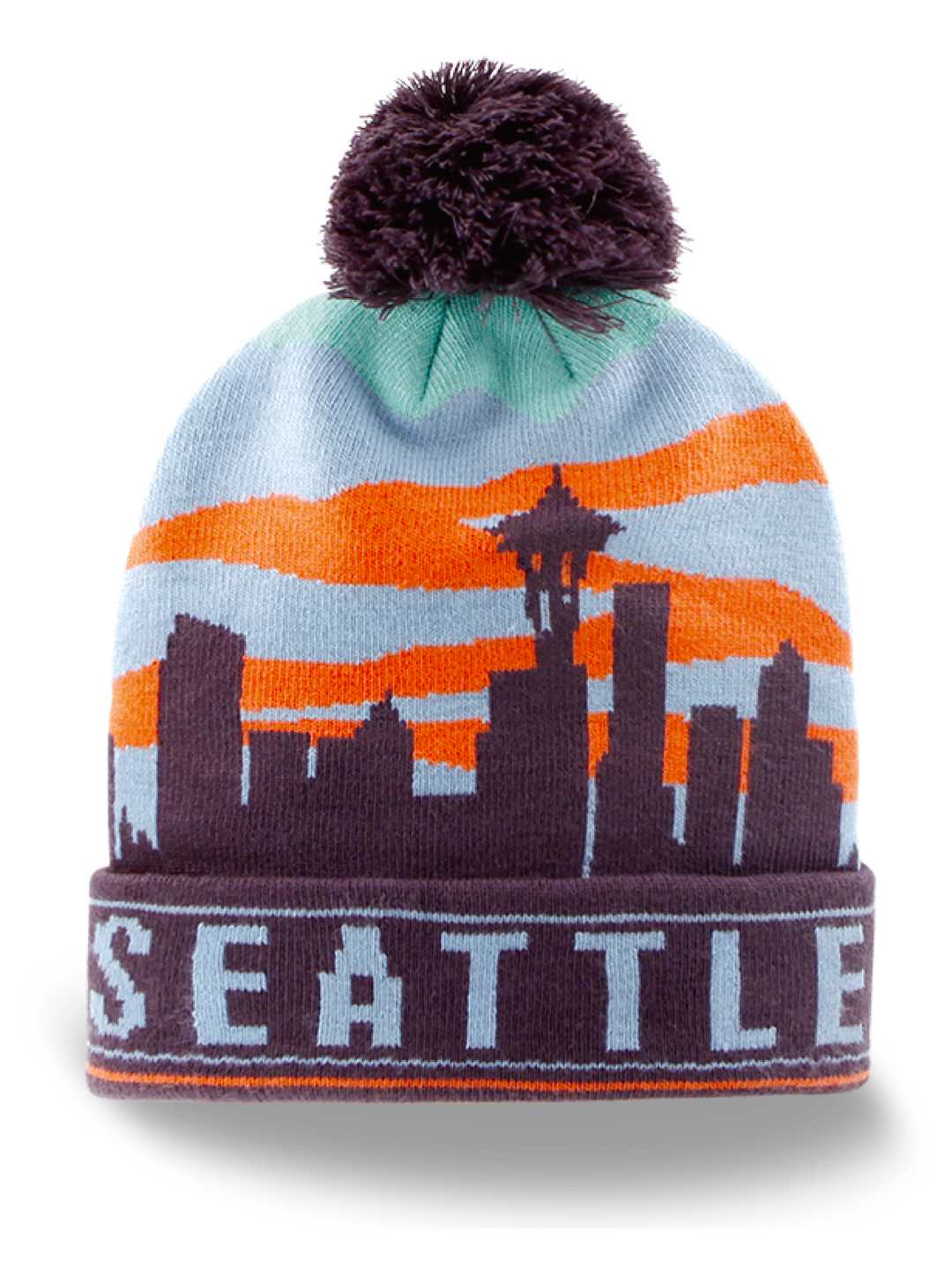 Seattle Skyline Knit Beanie Hat with Space Needle Pom Pom