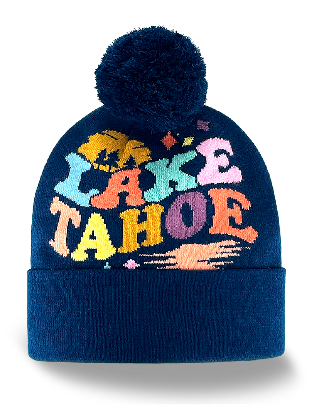Lake Tahoe Outdoor Knit Beanie with Pom Pom Colorful Graphic Lettering Hat