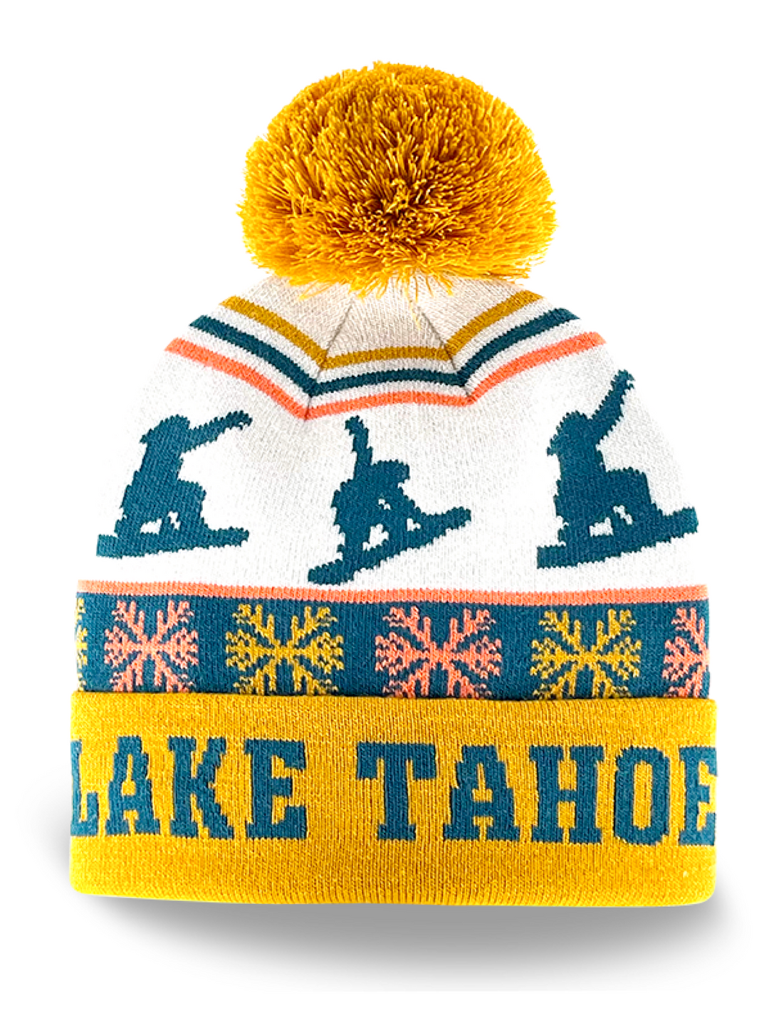 Lake Tahoe Ski Snowboard Knit Beanie with Pom Pom Winter Hat