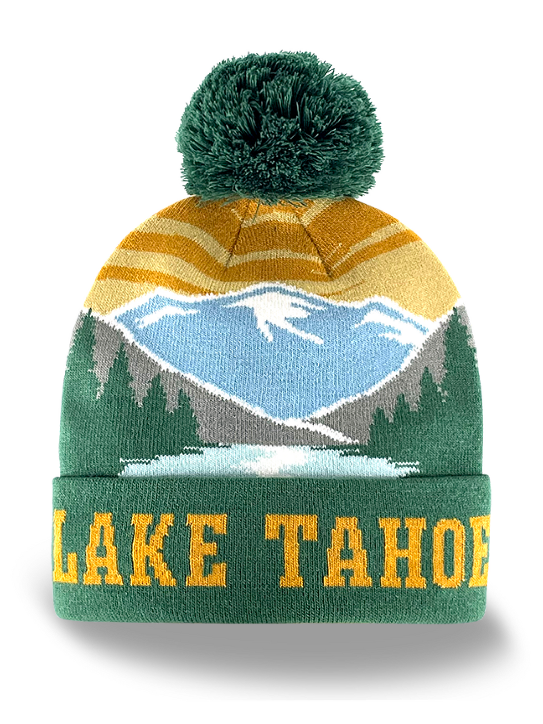 Cozy Lake Tahoe Mountain Scenic Knit Beanie with Pom Pom Souvenir Gift