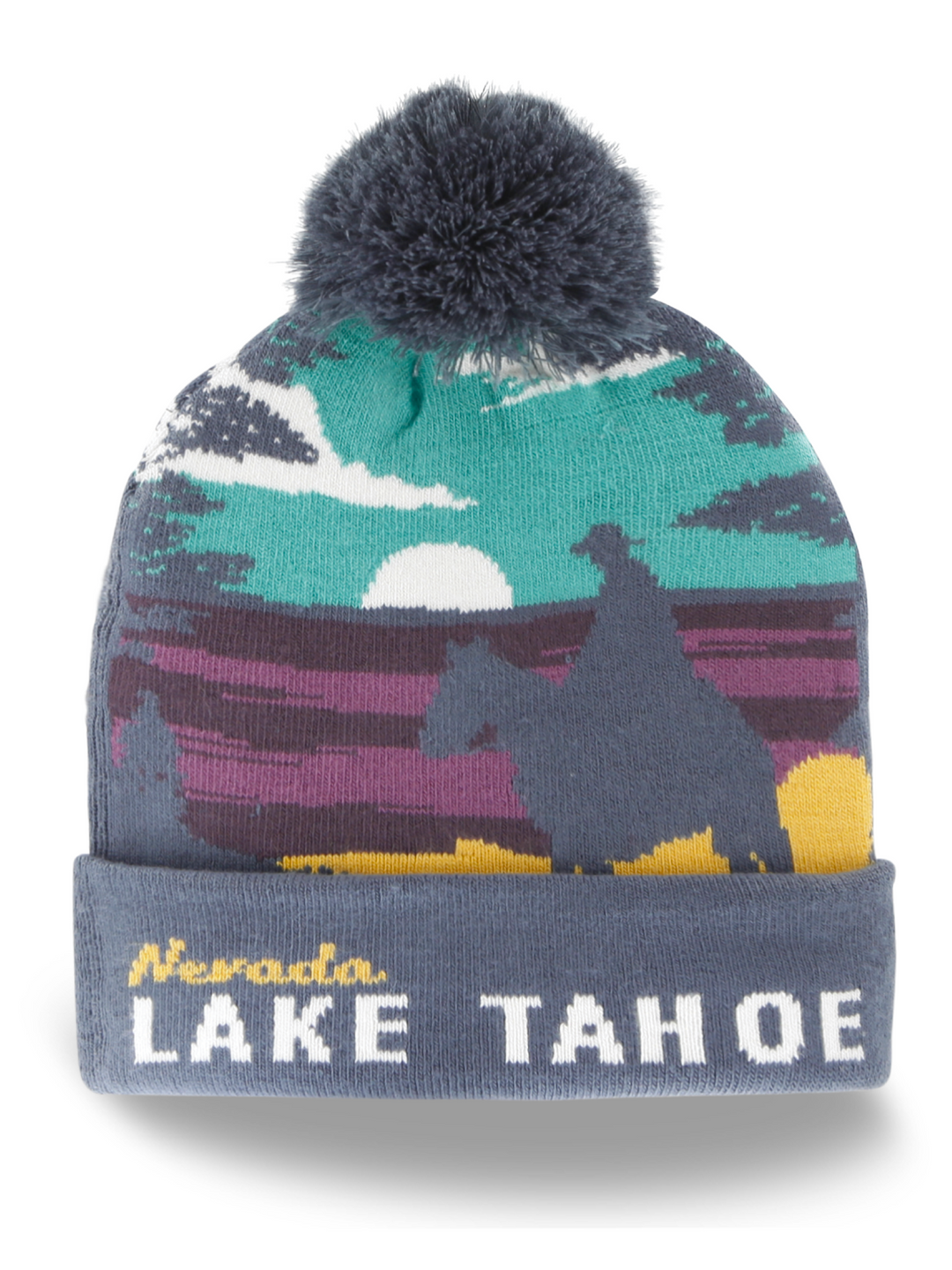 Cozy Lake Tahoe Nevada Horse Rider Knit Beanie with Pom Pom Travel Gift