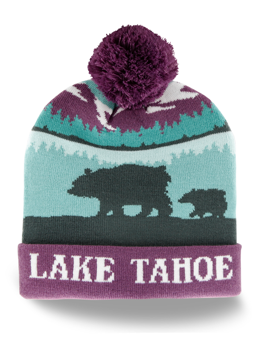 Lake Tahoe Bear Knit Beanie with Pom Pom Warm Outdoor Winter Hat