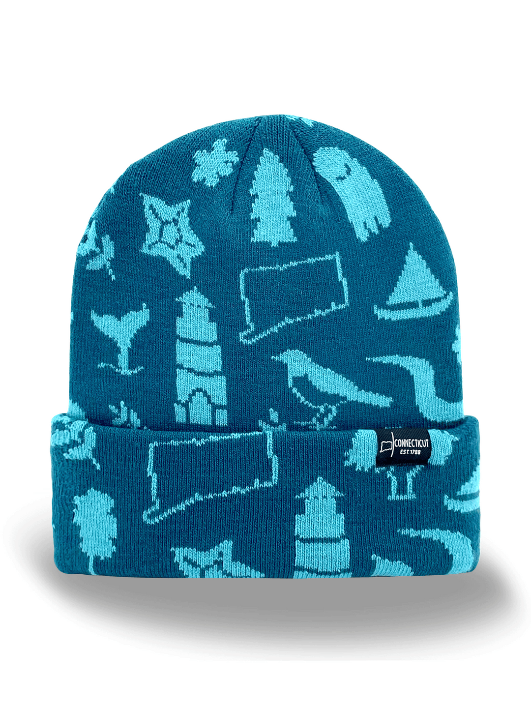 Connecticut Knit Beanie Hat – State Icons, Winter Warm, New England Travel Souvenir Gift