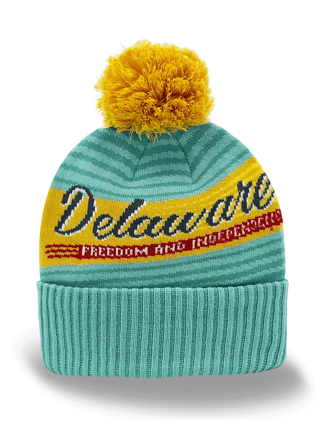 Delaware Knit Beanie Hat Freedom and Independence Stripe Pattern Winter Pom Pom Cap