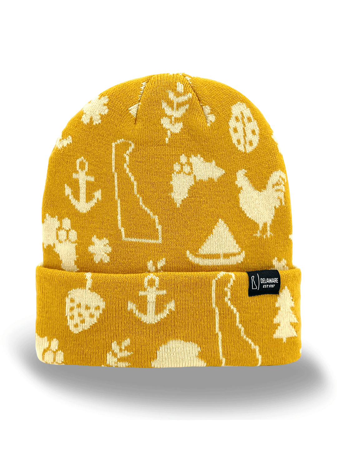 Delaware State Icons Knit Beanie Hat for Travel, Hiking, Outdoor Adventure Souvenir Gift