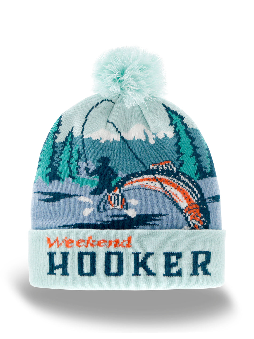 Weekend Hooker Fishing Beanie Hat with Pom Pom Outdoor Winter Knit Cap