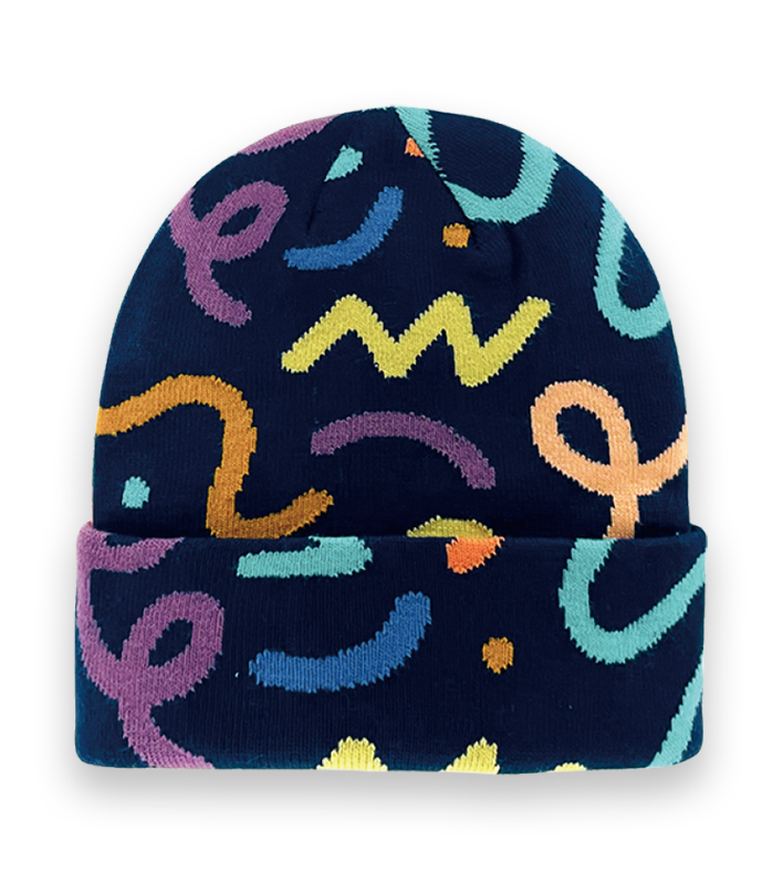 Navy Abstract Line Pattern Knit Beanie Hat – Colorful Artistic Winter Warm Unisex Accessory-NI60003