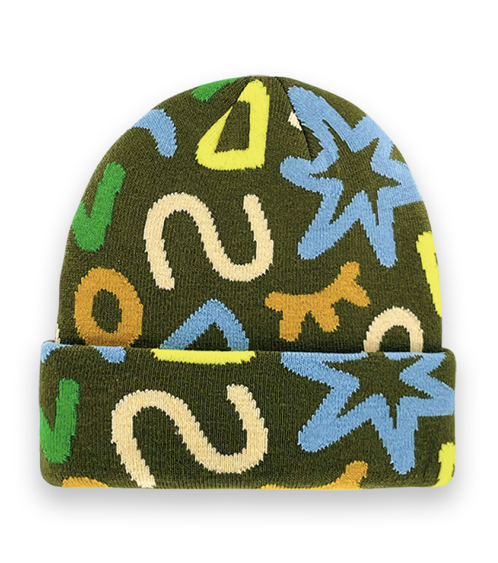 Green Geometric Abstract Knit Beanie Hat – Retro Artistic Winter Warm Unisex Accessory-NI60005