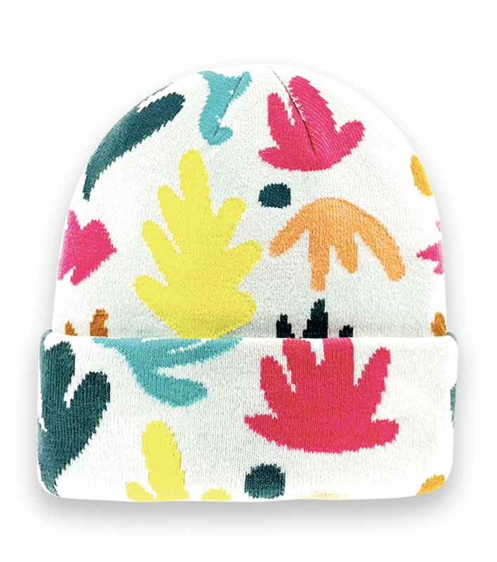 Colorful Abstract Leaf Knit Beanie Hat – Retro Artistic Winter Warm Unisex Accessory-NI60011