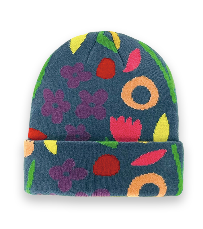 Colorful Floral Knit Beanie Hat – Retro Botanical Winter Warm Unisex Fashion Accessory-NI60015