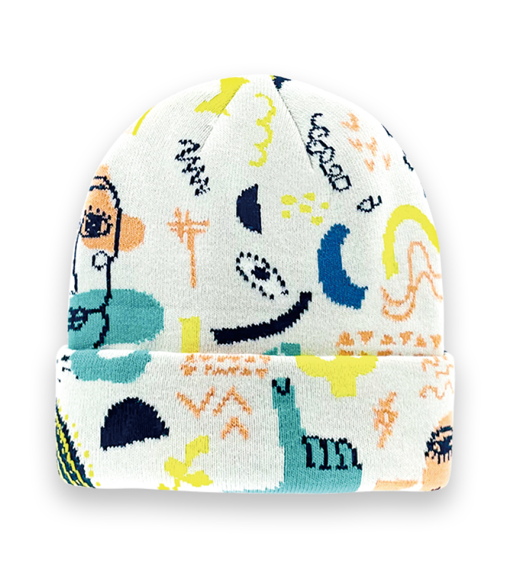 Abstract Colorful Knit Beanie Hat with Geometric Pattern for Winter Warmth and Streetwear-NI60022