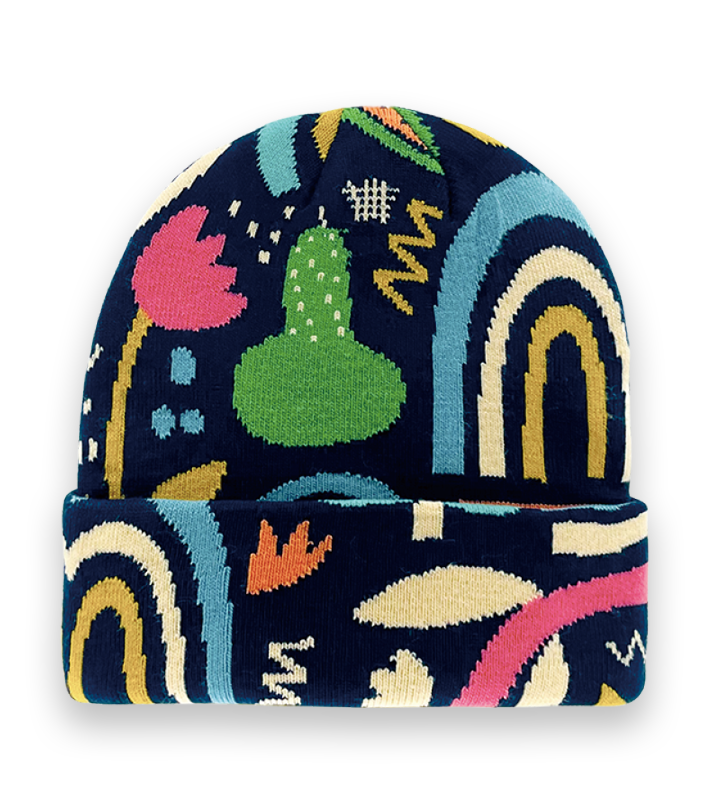 Abstract Pattern Knit Beanie Hat with Cactus and Rainbow Design for Winter Streetwear-NI60025