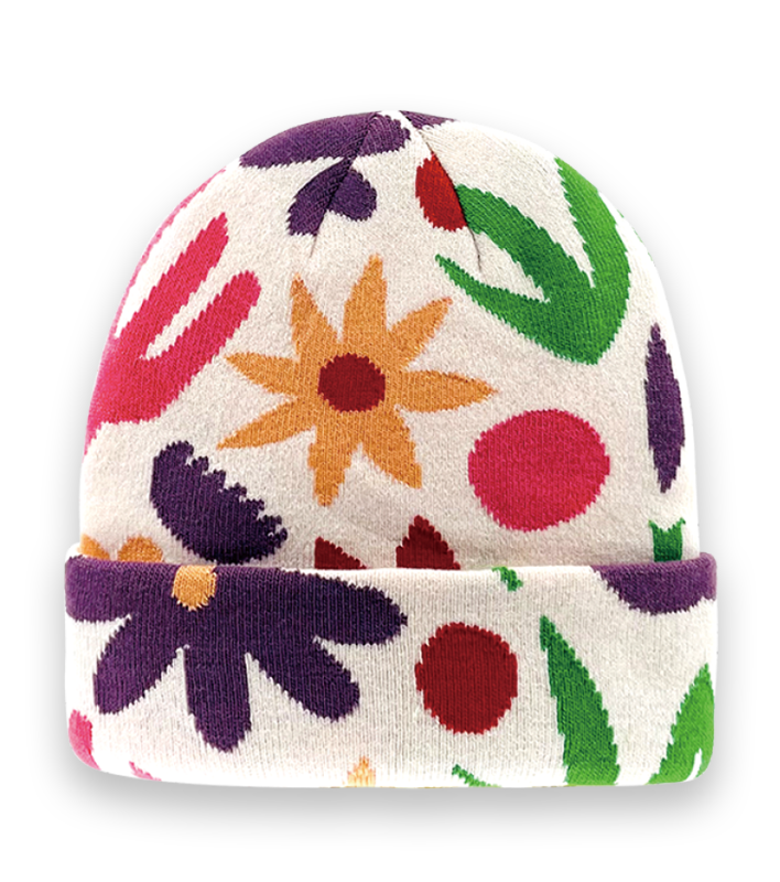 Multicolor Floral Knit Beanie Hat for Winter Warmth, Cozy Streetwear, and Retro Style-NI60027