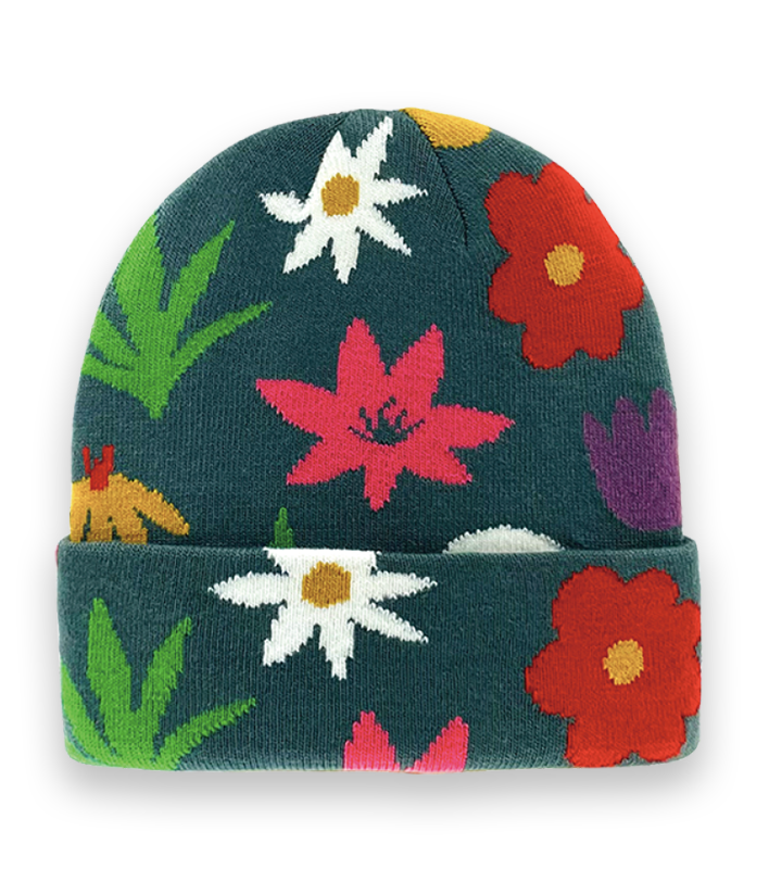 Colorful Floral Knit Beanie Hat for Winter Warmth, Retro Style, and Streetwear Fashion-NI60029