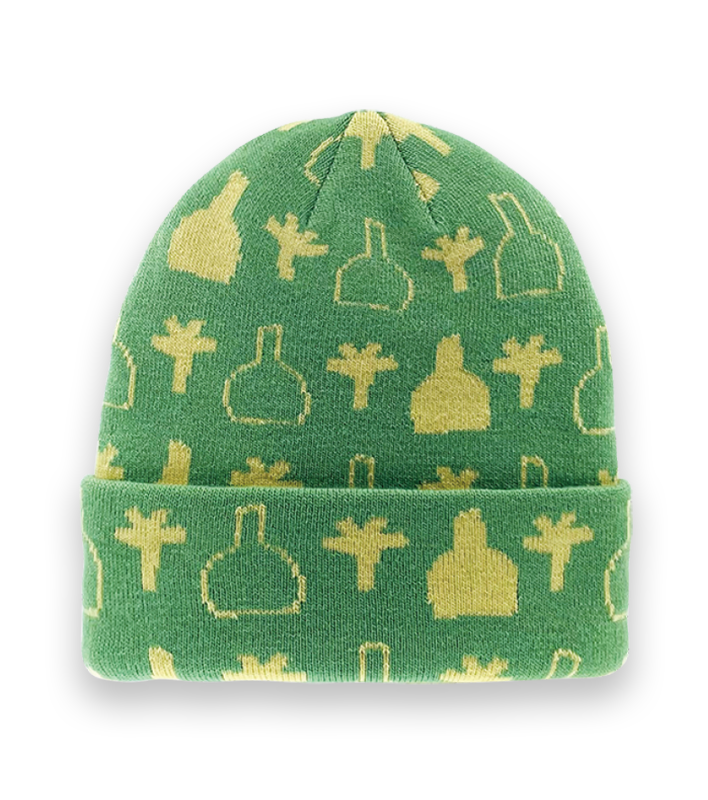 Green Abstract Plant Geometric Pattern Knit Beanie Hat – Unisex Winter Streetwear-NI60033