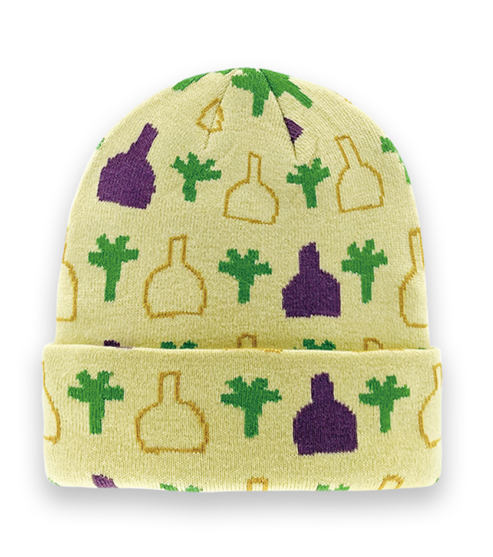 Yellow Abstract Plant Geometric Pattern Knit Beanie Hat – Unisex Winter Streetwear-NI60034