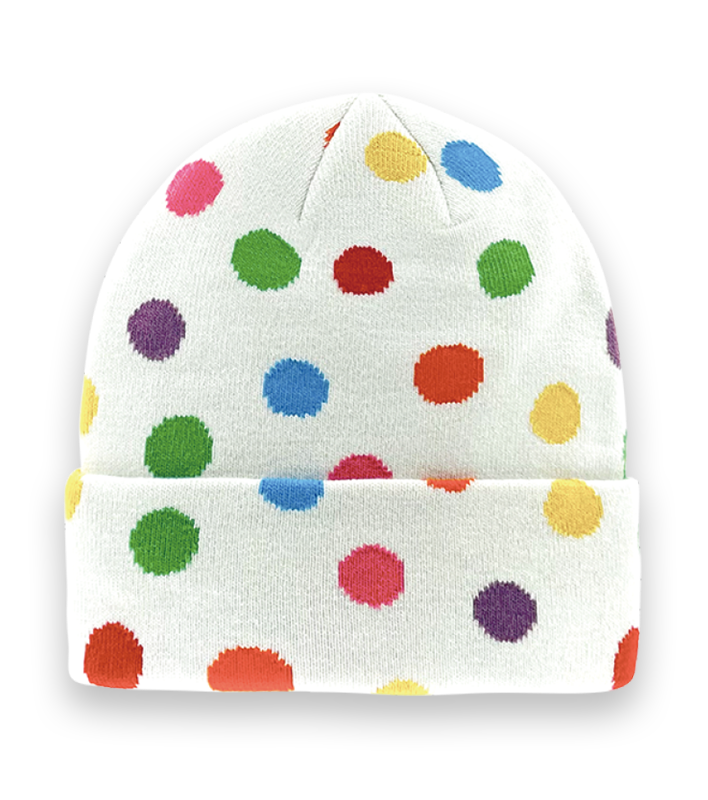 White Colorful Polka Dot Knit Beanie Hat – Unisex Winter Playful Streetwear-NI60037