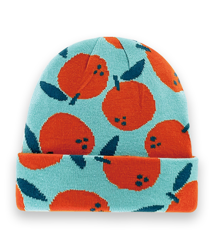 Orange Fruit Pattern Knit Beanie Hat – Unisex Winter Playful Streetwear-NI60041