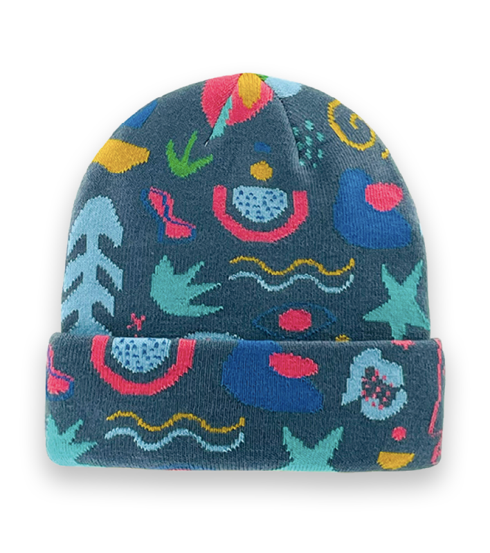 Colorful Abstract Floral Knit Beanie Hat – Unisex Winter Artistic Streetwear-NI60046