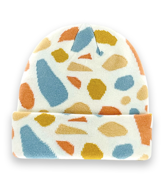White Abstract Geometric Fragment Beanie Hat – Knit Unisex Winter Cap with Colorful Style-NI60047