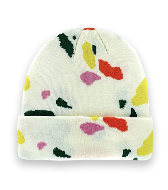 White Abstract Colorful Fragment Beanie Hat – Knit Unisex Winter Cap with Artistic Style-NI60049