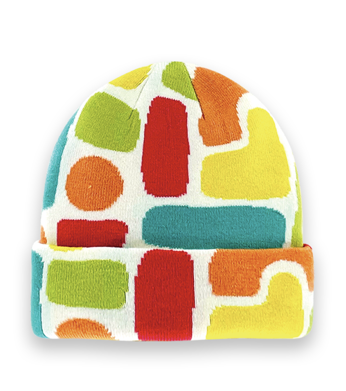White Colorful Geometric Block Beanie Hat – Knit Unisex Winter Cap with Playful Style-NI60052