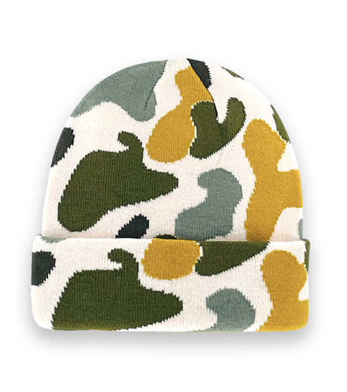 White Green Camo Abstract Beanie Hat – Knit Unisex Winter Cap with Modern Style-NI60053