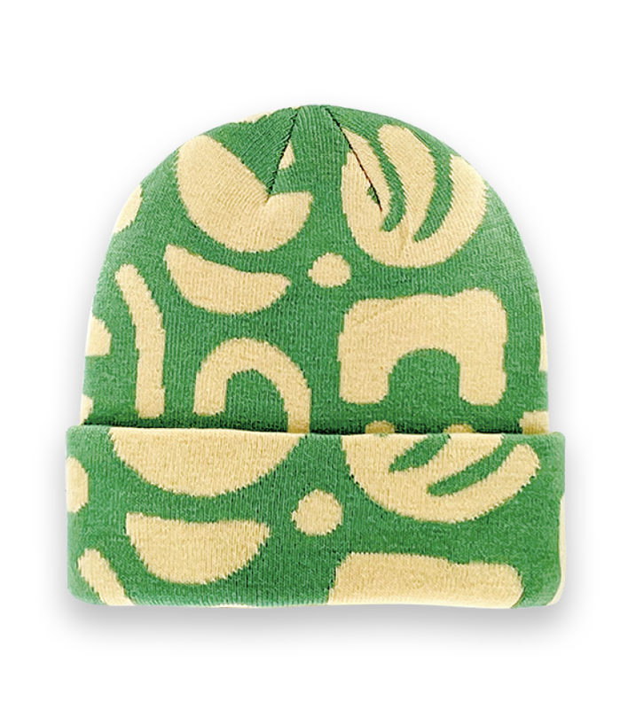Green Abstract Pattern Beanie Hat – Knit Unisex Winter Cap with Modern Style-NI60054
