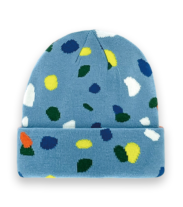 Blue Colorful Polka Dot Beanie Hat – Knit Unisex Winter Cap with Playful Style-NI60055